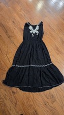 Ulla Johnson Size 8 Sleeveless Black Maxi Dress with Contrast White Embroidery