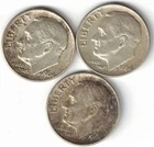 Three 1964 Silver Roosevelt Dimes