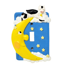 Vintage 90s Nursery Light Switch Cover Cow Jumping Moon Glow In The Dark Stars