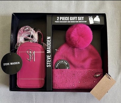 Steve Madden 2pc Gift Set Beanie Hat & Crossbody Pink New