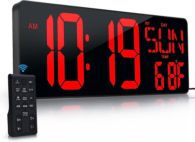 Large Digital Wall Clock 17.2in LED Display With Remote Timer Date Temp Alarm
