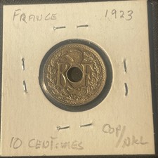 1923 France 10 Centimes Coin ABOUT UNCIRCULATED Condition