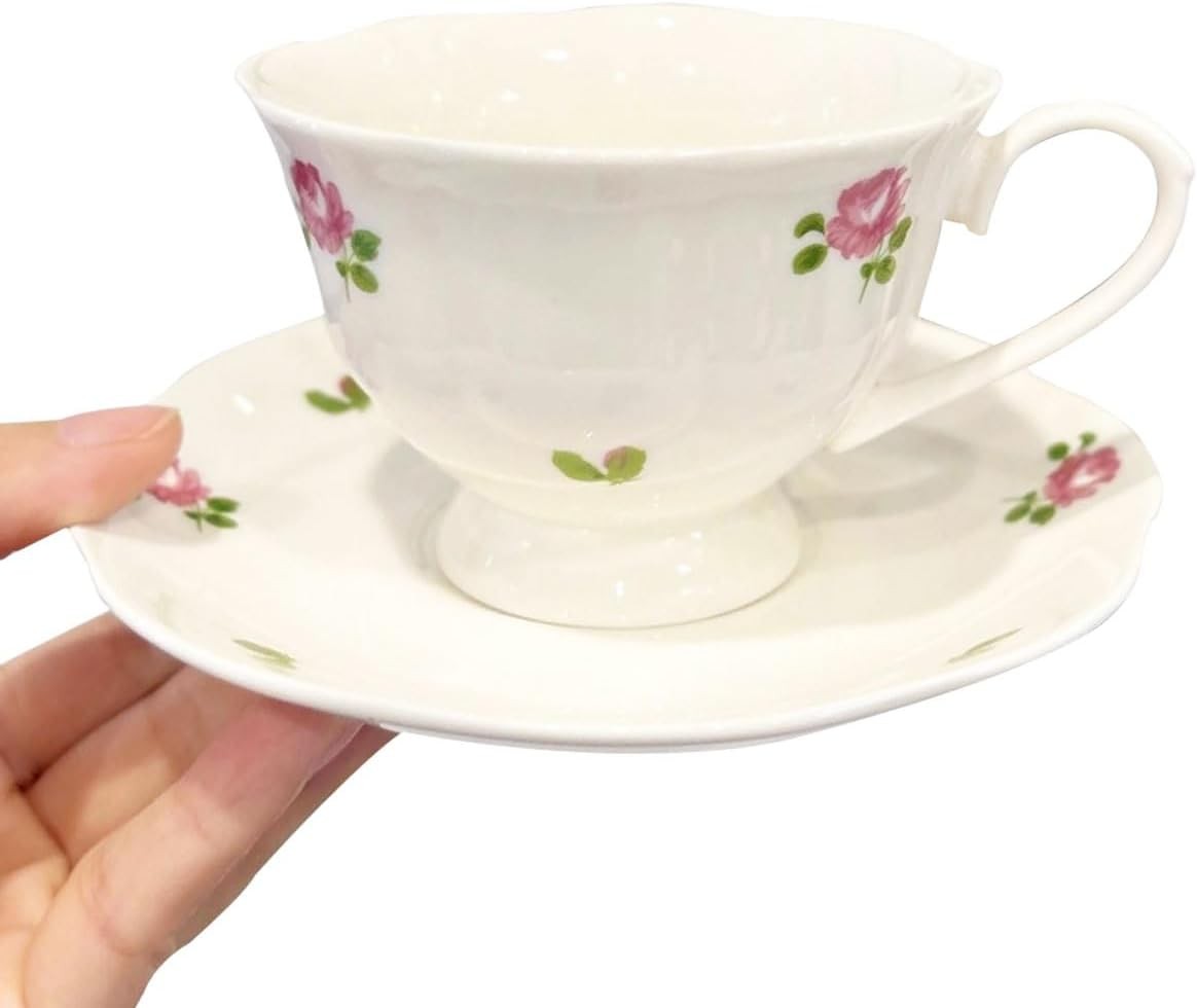 Cup And Saucer Set With Blue Flowers，6.76 Oz Ceramic Coffe