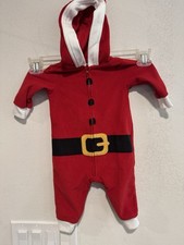 Carter's Festive Red Baby Hooded Santa Holiday Christmas Jumpsuit Sleeper 3-6 M