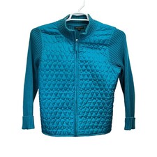 Vintage For Cynthia Petite Women's Teal Quilted Knit Zip Sweater Jacket Size PL