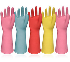 Kitchen Dishwashing Gloves - 5 Pairs Colorful Rubber Cleaning Gloves Reusable fo