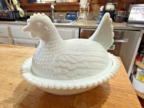 VTG Indiana Glass Hen on Nest 7" Milk Glass Candy Dish Farmhouse Cottagecore