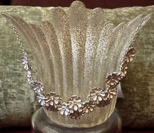 SILVERTONE WHITE ENAMELED FLOWERS W/CLEAR RHINSTONES NECKLACE