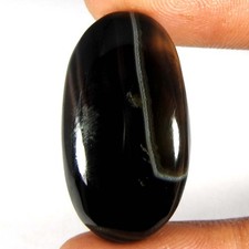 25.70Cts100 Natural Black Banded Agate Oval Cabochon Loose Gemstone