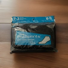 ProSprints Boys size 9-3 Shoe  Black Low Cut Socks 6 pairs