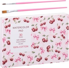 30 Sheets Watercolor Paper Pad with 2 Pcs Watercolor Brush, 140 lb/300 GSM Water