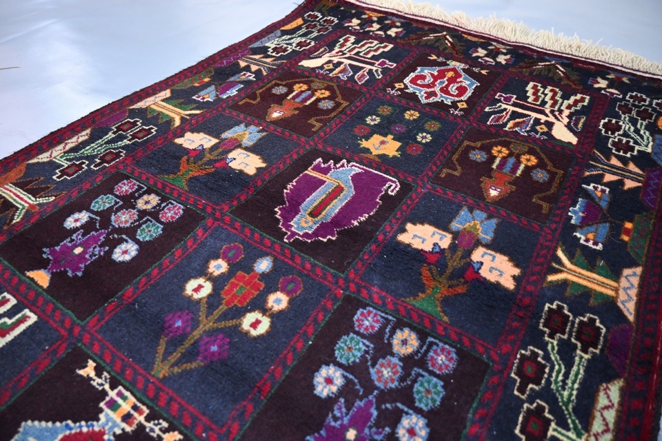 Tree Designed Rugs 3x4 Baluchi Rug Navy Floral Panel Design Multicolor Tree Motifs Tribal ...