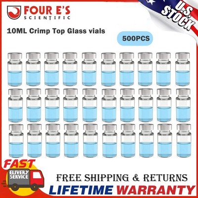 500pcs 10ml Glass Vials Sample Vial w/ 20mm Crimp Top Headspace HPLC Flat Bottom