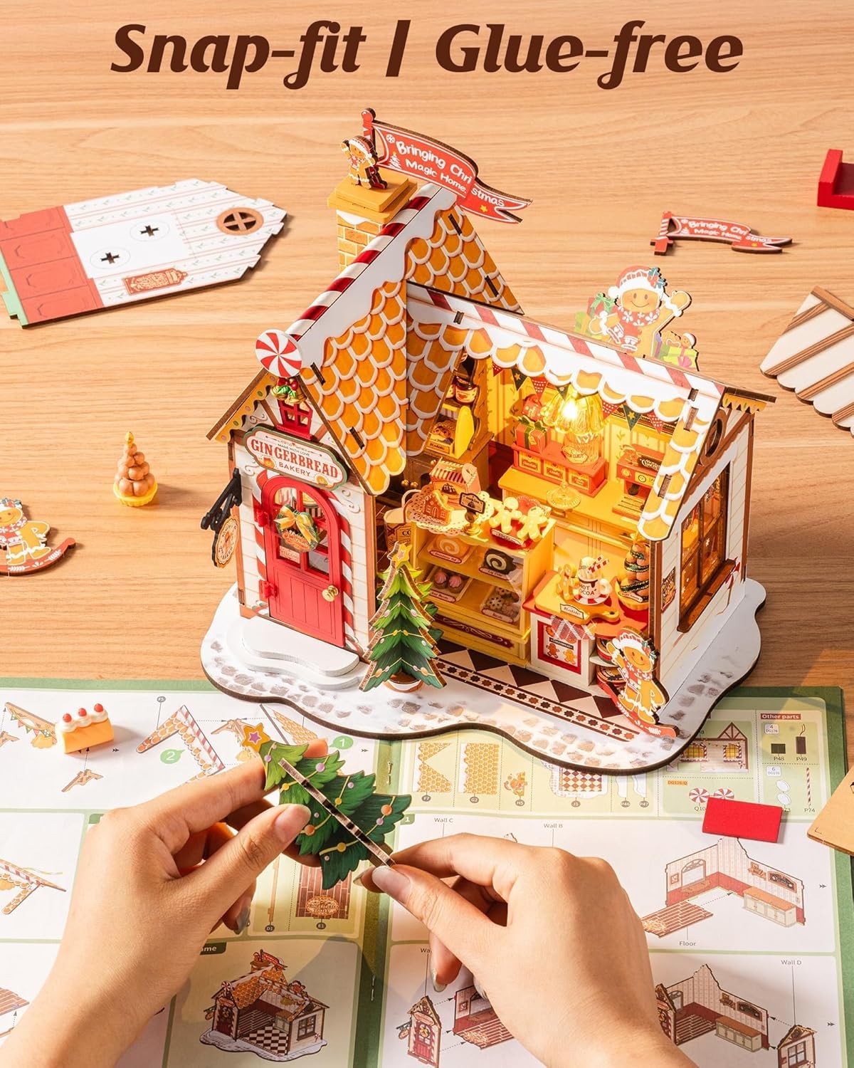 Rolife Wooden Miniature DollHouse 3D Puzzle Christmas Gingerbread LED Xmas Gifts