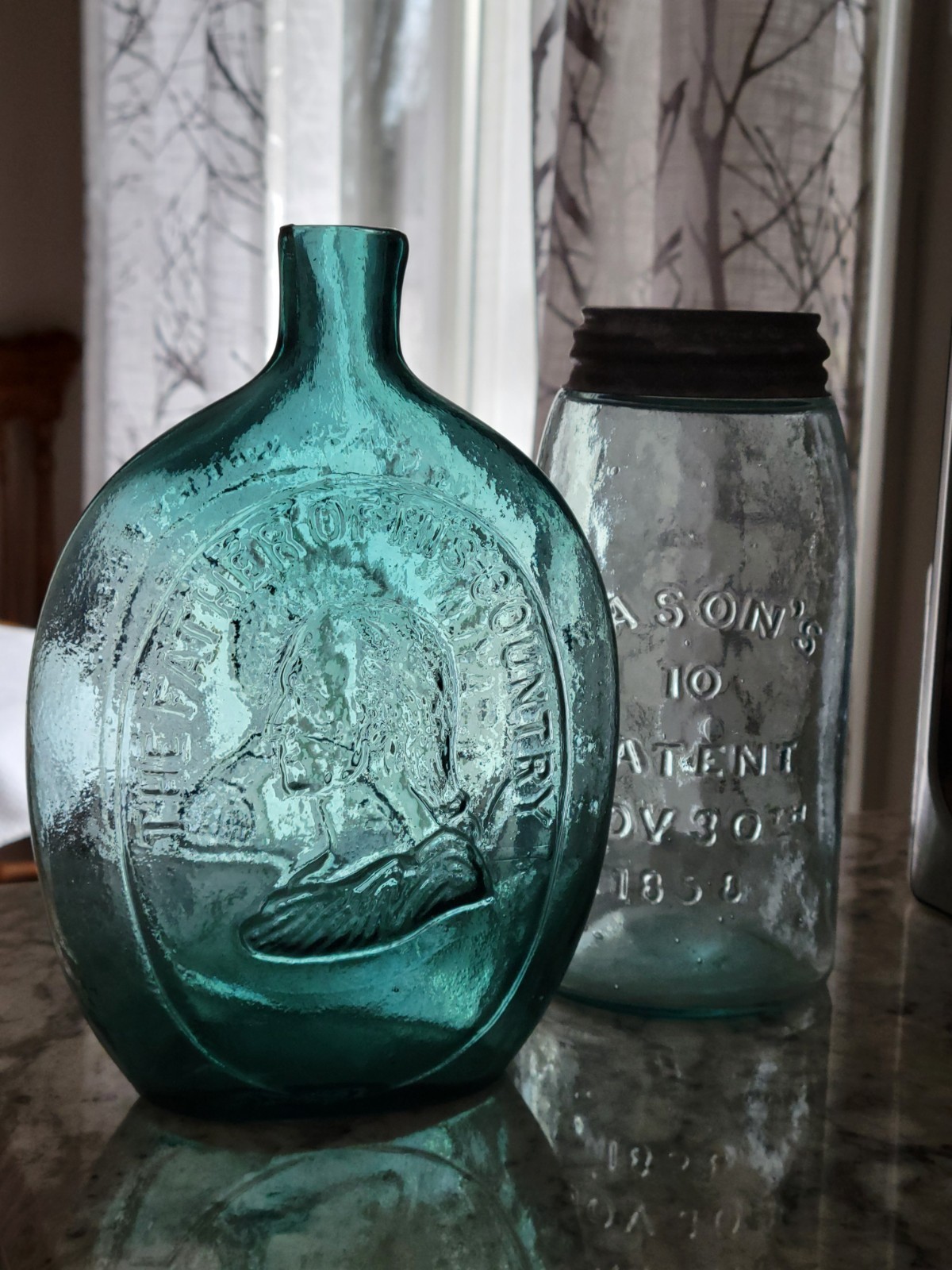 Old Rich Shaded Teal Dyottville Quart Washington Taylor Historical Flask Crisp