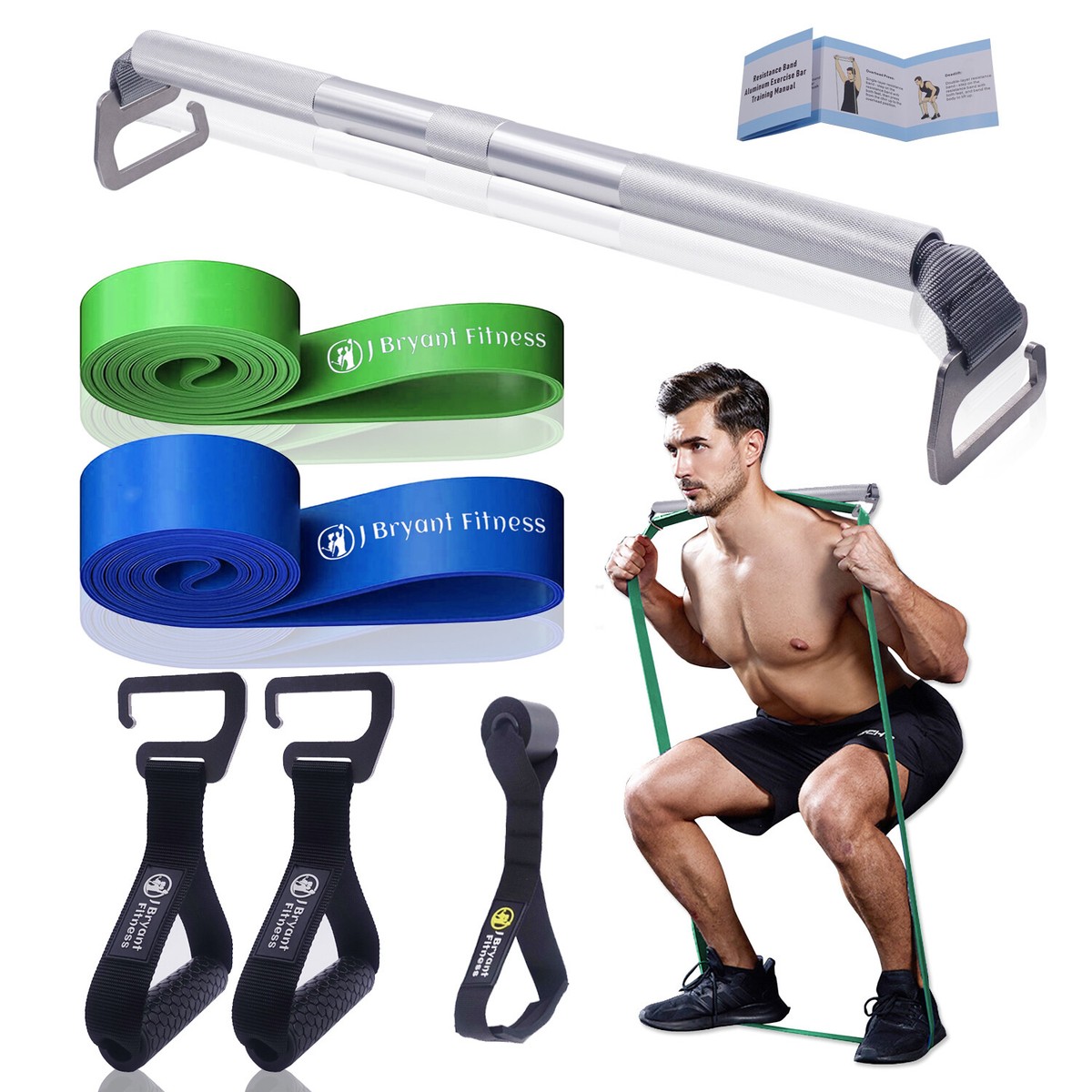 Resistance Band Exercise Bar Large Hook Deadlift Squat Workout Home Fitness  Kit
