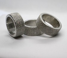 ANELLO ARGENTO FASCIA LARGA DONNA ZIRCONI BIANCHI MIS 12 14 16 19 22 EXPLOIT