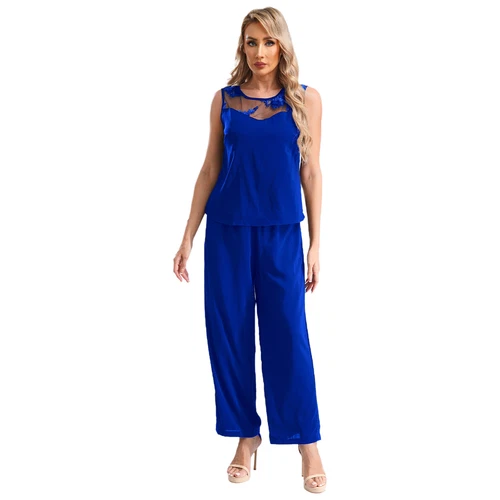 Womens 3 Piece Chiffon Pant Suits Tank Top Cardigan and Pants Evening Outfits - Picture 63 of 95