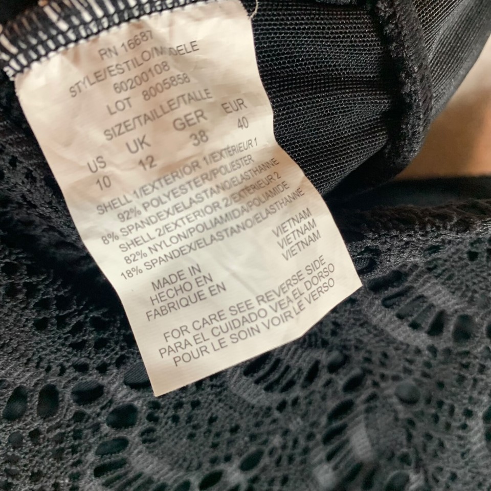 Swim Solutions Women's Tummy Control Flyaway Black Crochet Swimdress