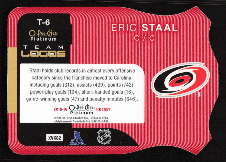 2015-16 O-Pee-Chee Platinum Team Logos #T-6 Eric Staal Card TCCCX - Image 2 of 2