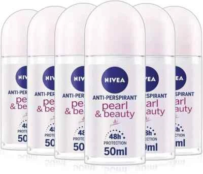 6X Nivea Pearl and Beauty Roll On Deodorant Women 50ml