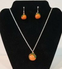 Fall/Autumn Halloween Pumpkin Necklace/ Earring Set Handcrafted
