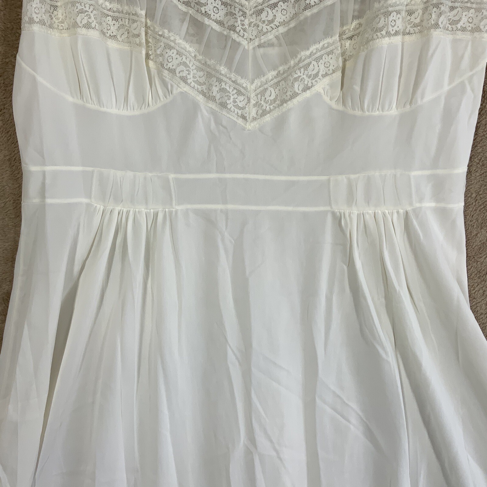 VTG Ivory Long Nylon Nightie Nightdress Sz 38 KAYSER Luxite Coquette Fairy Sexy