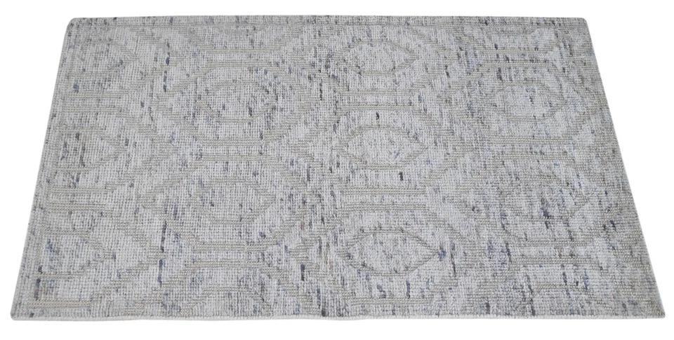 Tappeto Vintage In Lana 90x150 Moderno Fatto A Mano Argento Per Soggiorno SH185 - Immagine 3 di 4