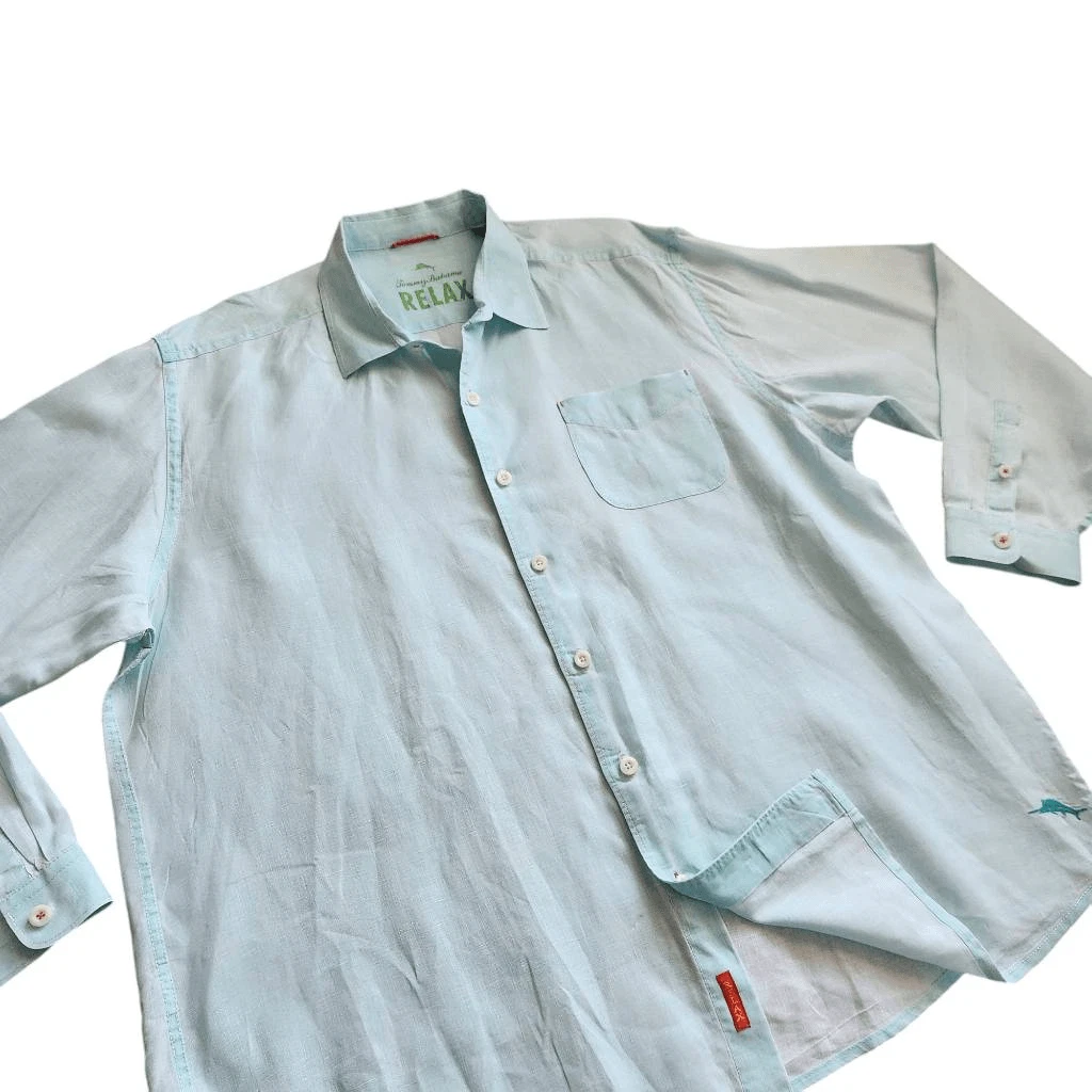 Tommy Bahama Shirt Mens XLX 100% Linen Long Sleeve Button Front Relax Preppy