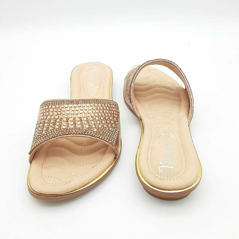 Verano Rio Womens Slides Sandals Metallic Embellished Slip On 6