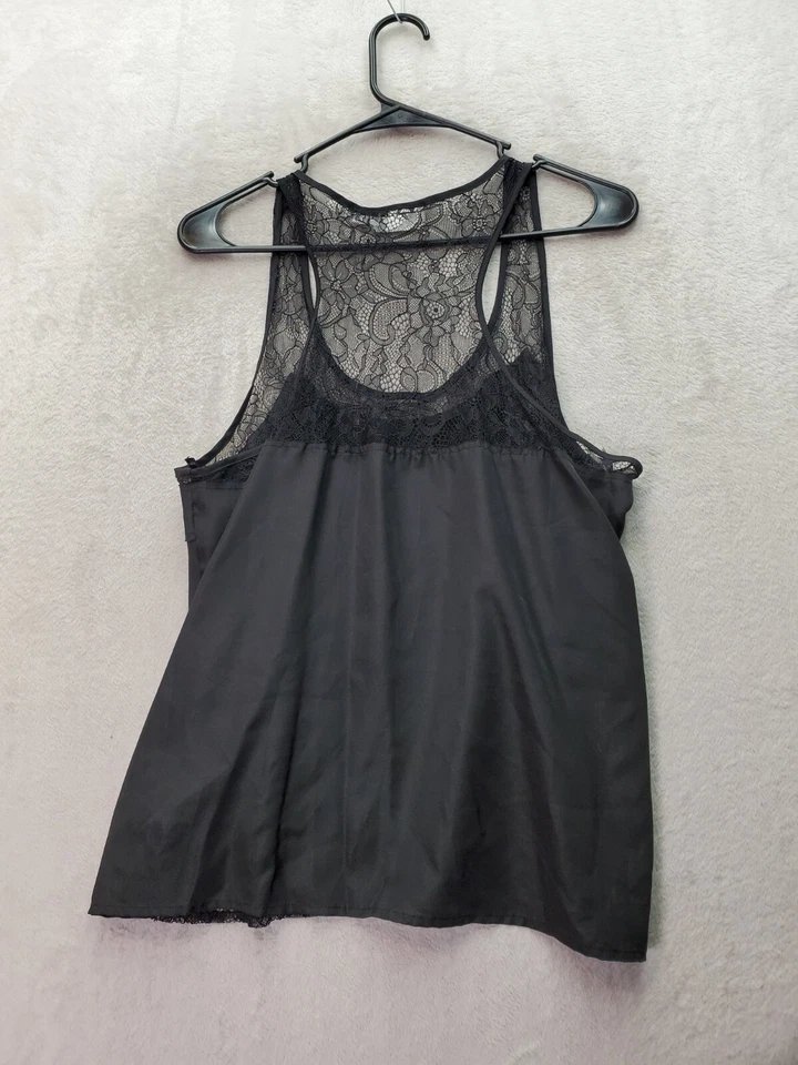 Camiseta sin mangas Kenar para mujer grande negra de encaje poliéster plisada sin mangas cuello redondo Foto 2 de 4