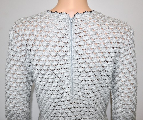 VTG 60'S Platinum Gray Shell Pattern Crochet Dress Made in Tokyo - Picture 12 of 13