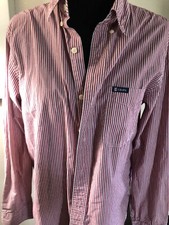 Chaps Red Stripe Ralph Lauren Long Sleeve Button  Dress Shirt Medium