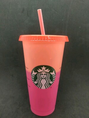 NEW Starbucks 2020 COLOR-CHANGING Reusable Cold Cups 24oz - Peach Hot Pink  | eBay