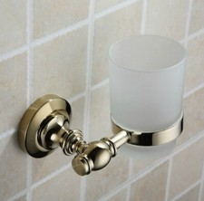 Gold Color Brass Wall Mount Bathroom Toothbrush Holder Scrub Glass Cup 2ba139