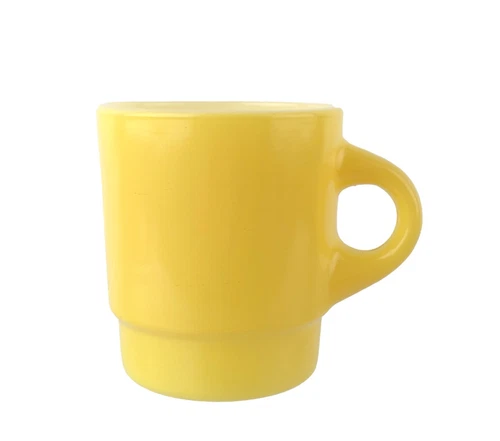 Vintage Fire King Milk Glass Coffee Cup Applied Yellow Color D Handle