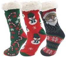 Fluffy Thermal Sherpa Slipper Socks, 3 Pairs for Women, Ultra Soft Christmas