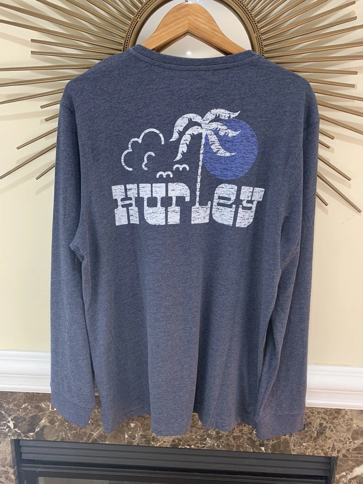 Hurley Men’s Long Sleeve Henley Shirt Beach Palm Tree Size Large New With Tag - Image 3 of 4