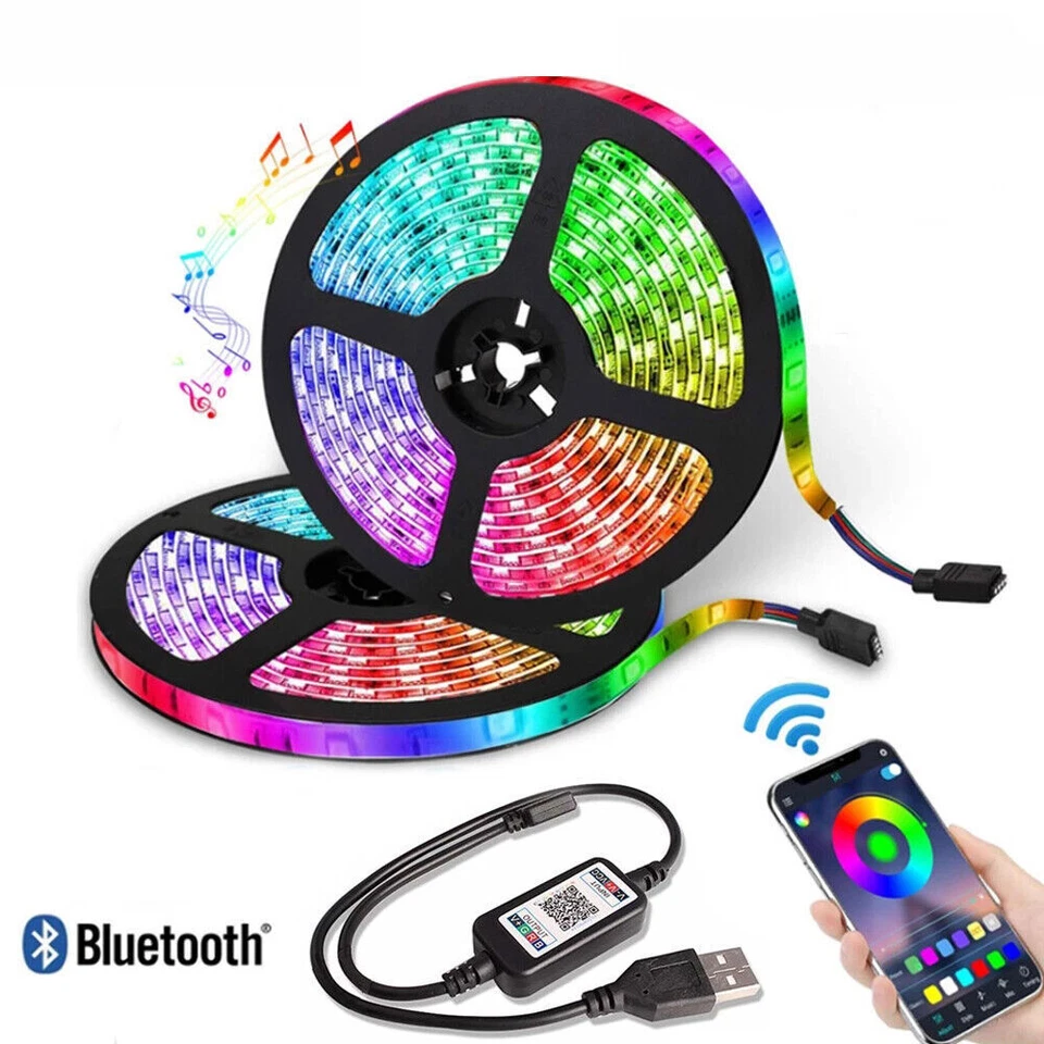 5V USB LED Band Streifen RGB 5050 Stripe Leiste Lichterkette Bluetooth APP Musik - Bild 1 von 4