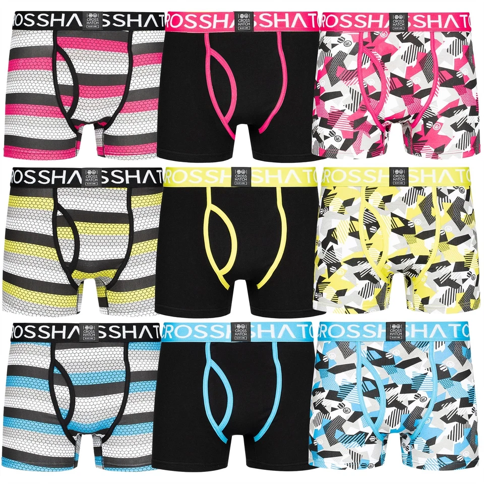 3 Pack Mens Crosshatch Crystalline Underwear Designer Shorts Set Boxers Trunks