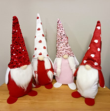 4 Set Pink Red Gnomes Shelf Sitter Valentines Day 14" Glitter Sequins Hearts