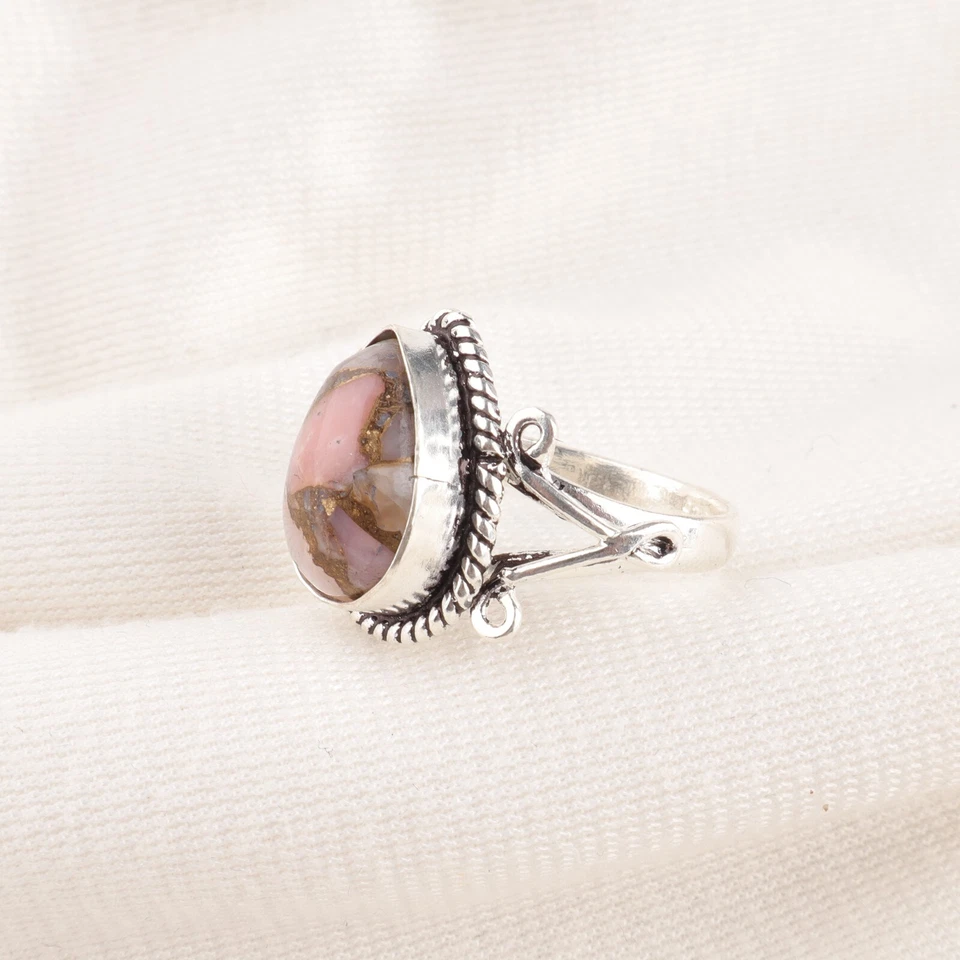 Pink Opal Turquoise Gemstone 925 Sterling Silver Ring Handmade Jewelry Ring Gift - Image 2 of 3