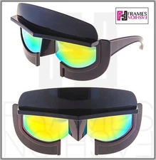 LINDA FARROW KTZ Futuristic Mask Shiny Black Lime Mirrored KTZ11 Sunglasses