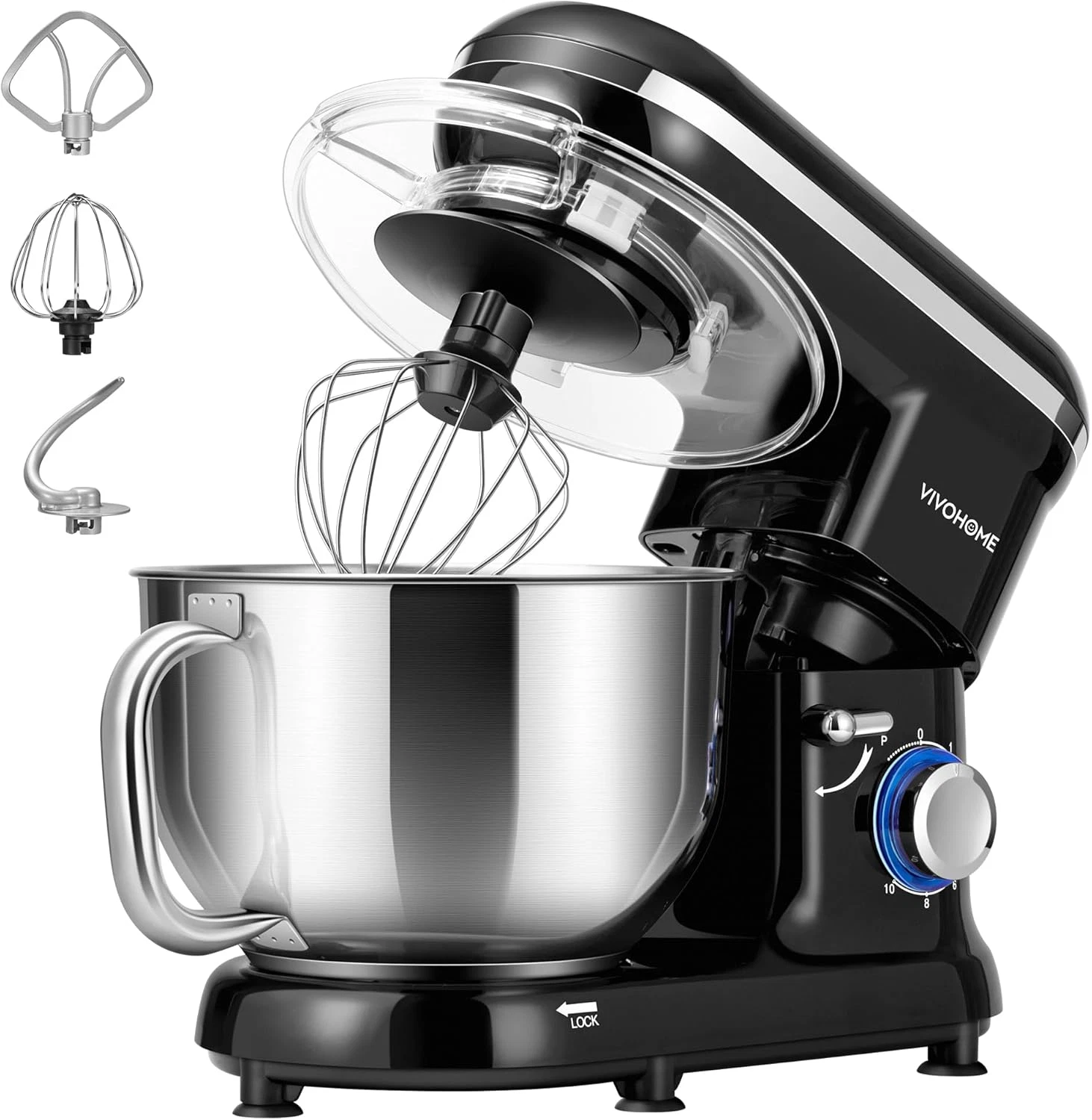 660W Stand Mixer 6QT 10-Speed Tilt-Head w/ Dough Hook Whisk Beater
