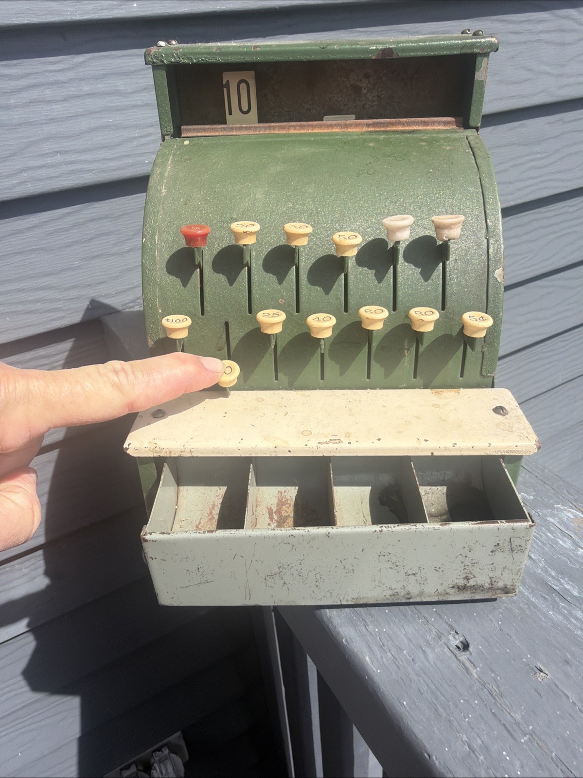 как выглядит Vntg Tom Thumb Toy Cash Register Green Metal 1950 Western Stamping Co USA Works фото