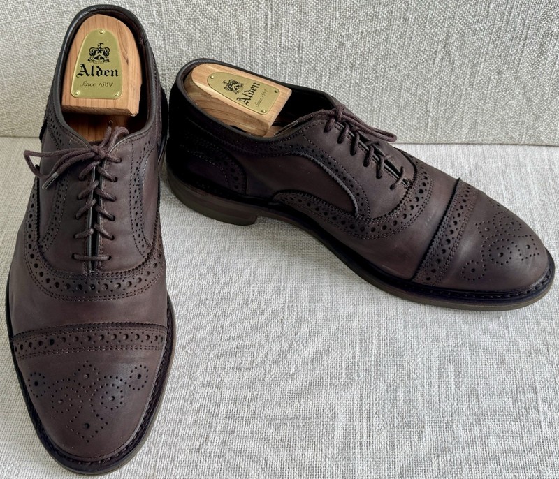 Allen Edmonds Brown Nubuck Strandmok Cap-Toe Oxford Dainite Rubber Sole 7.5 EEE
