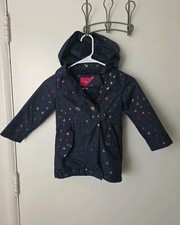 London Fog girl's Jacket Navy Blue Fleece Lined Colorful Hearts Hooded S 5