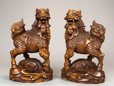 Antique Art boxwood Kirin Ruiju Financial Luck Lucky Charm Ornaments