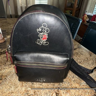 Coach Disney Mickey Mouse Mini Backpack Black/Red with Front Zip Pocket
