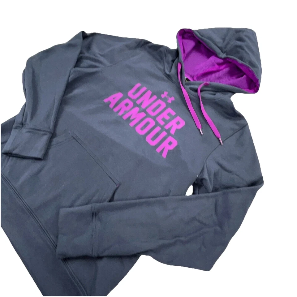 Under Armor Hoodie Women Medium Gray Purple Sweatshirt Sweater Semi Fitted 41 — 第 2/4 张图片